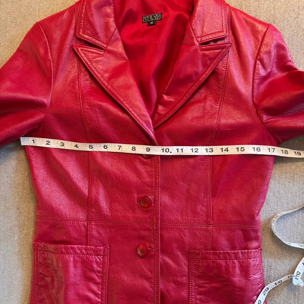 Vintage Red Leather Blazer Jacket - Picture 5 of 8